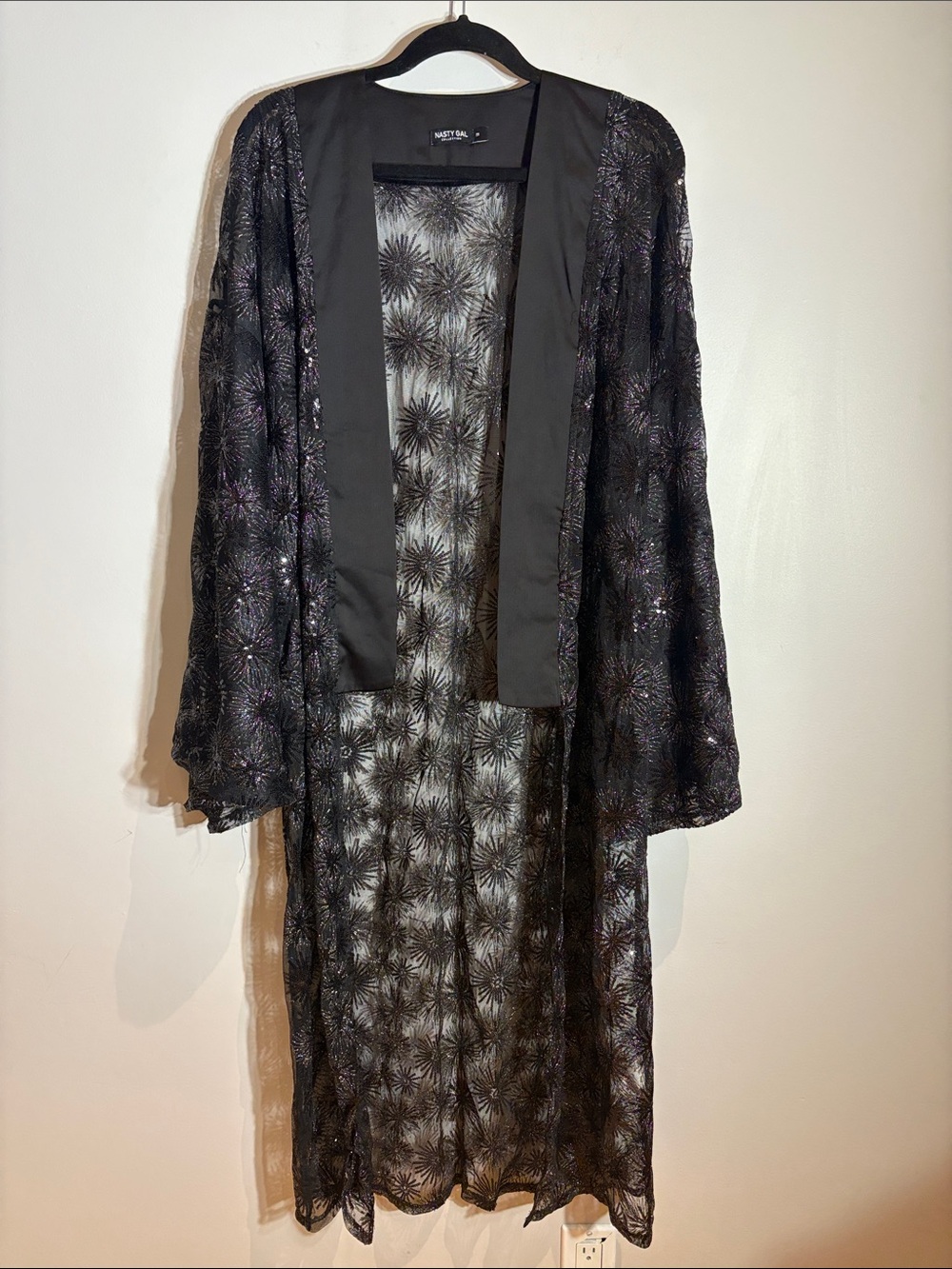 Nasty Gal Black Sheer Starburst Embroidered Duster